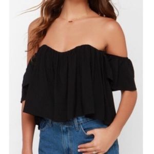 re:named Black Off-Shoulder Crop Top